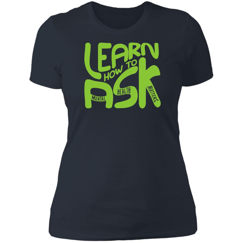Ladies' Learn How To Ask (Lime Bubbles on dark) Fitted Tee