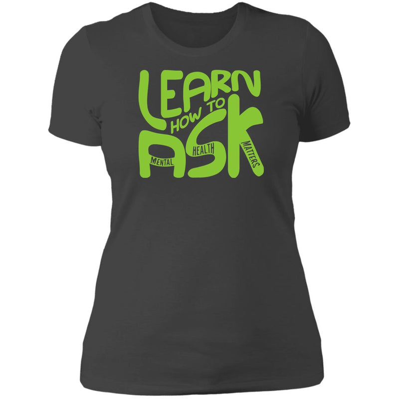 Ladies' Learn How To Ask (Lime Bubbles on dark) Fitted Tee